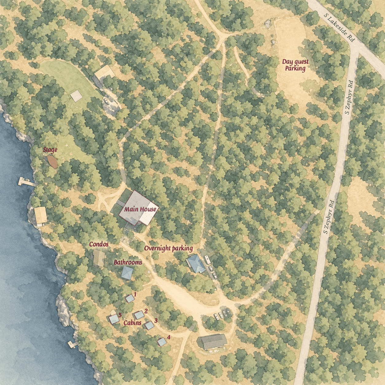 Map of the Zephyr Lodge wedding grounds
